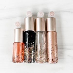 Set of 4 Glitter Glass Essential Oil Roller Bottles Epoxy Sealed, Rose Gold